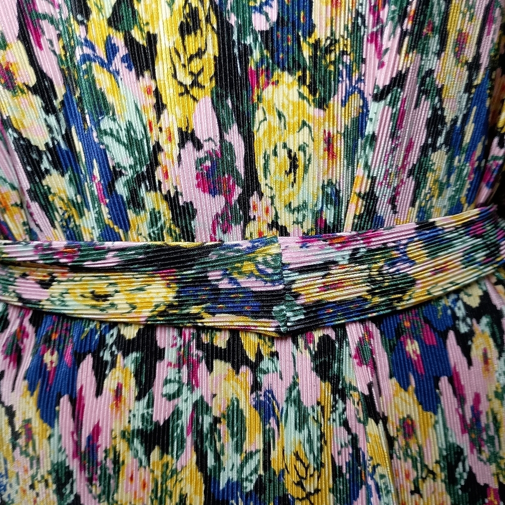 Vero Moda Curve Ribbed Floral Mini Dress Size 18 | Pleated Tie Waist - Picture 9 of 14